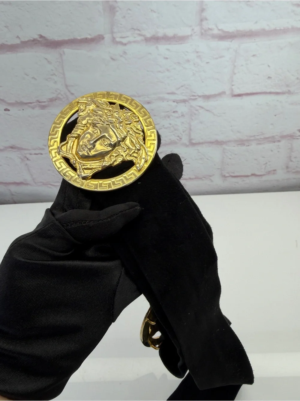 Gianni Versace 90s RARE Medusa Medallion Black Velvet Belt Tie Gianni Versace 90s RARE Medusa Medallion Black Velvet Belt  main image 2